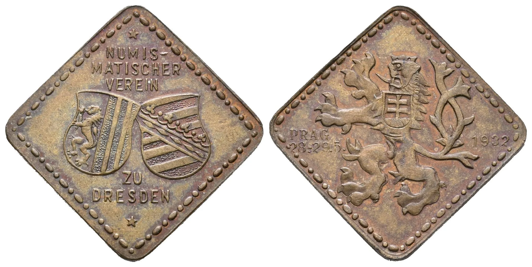 AE Medaile 1932 - Numismatický spolek Drážďany, návštěva v Praze. — 1