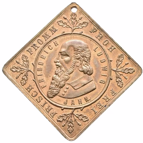 AE Medaile 1891 - K vysvěcení praporu spolku Turnerů. Ms 27 x 27 mm, dobová