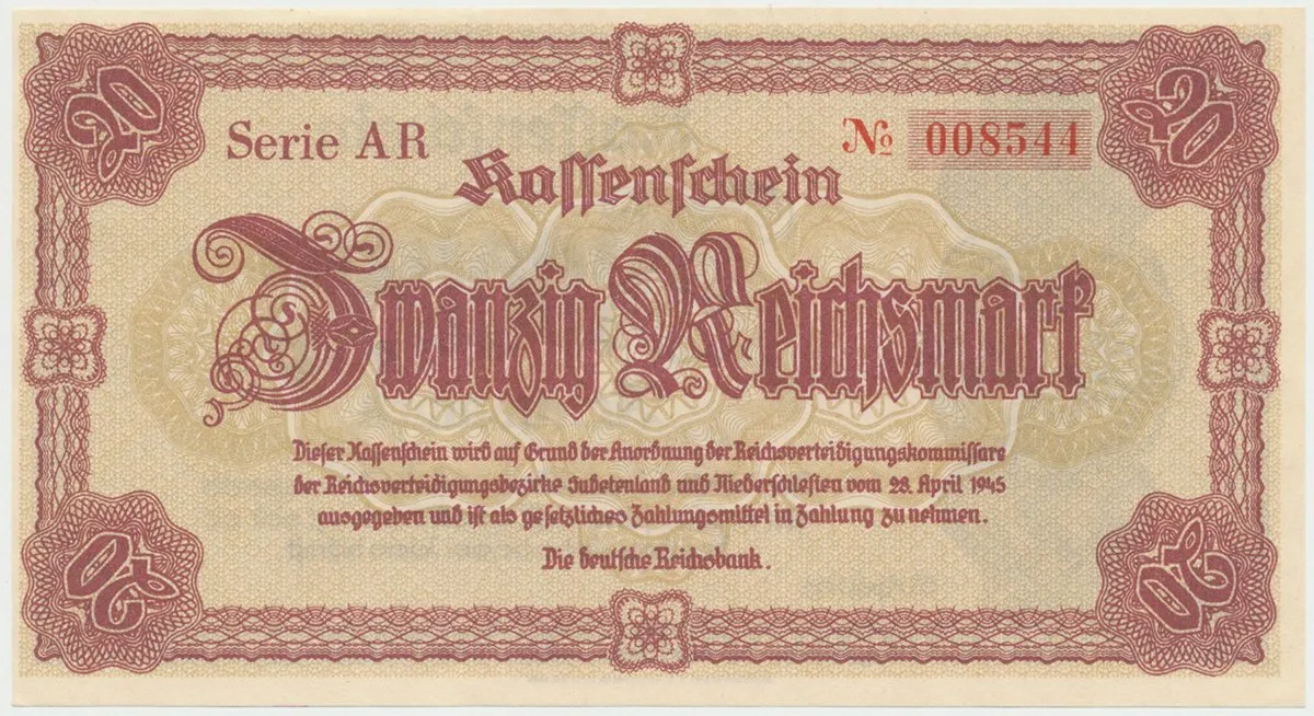 Reichenberg (Liberec) - Deutsche Reichsbank, 20 K  28. 4. 1945, série AR, HH.188.1.1a