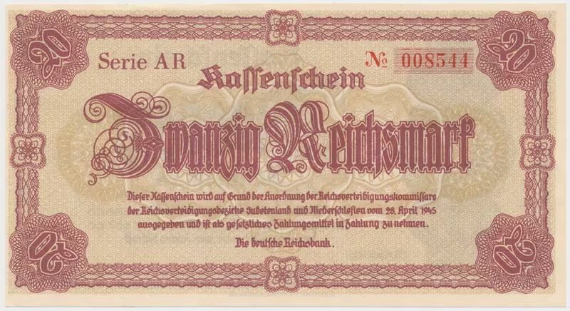 Reichenberg (Liberec) - Deutsche Reichsbank, 20 K  28. 4. 1945, série AR, HH.188.1.1a