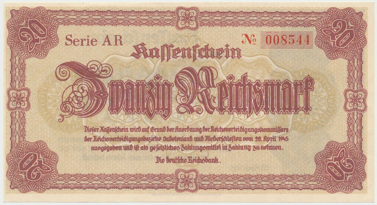 Reichenberg (Liberec) - Deutsche Reichsbank, 20 K  28. 4. 1945, série AR, HH.188.1.1a