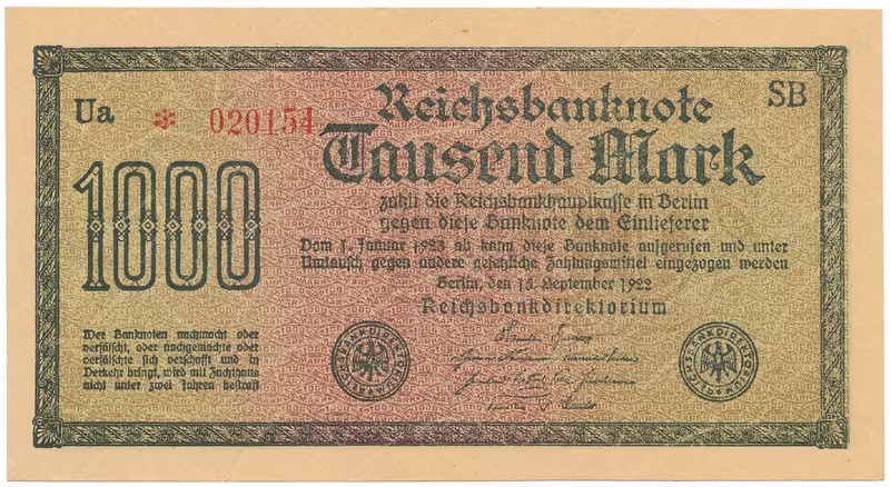 Německo, 1000 Mark 1922, vod. Dornen, Ro.75d