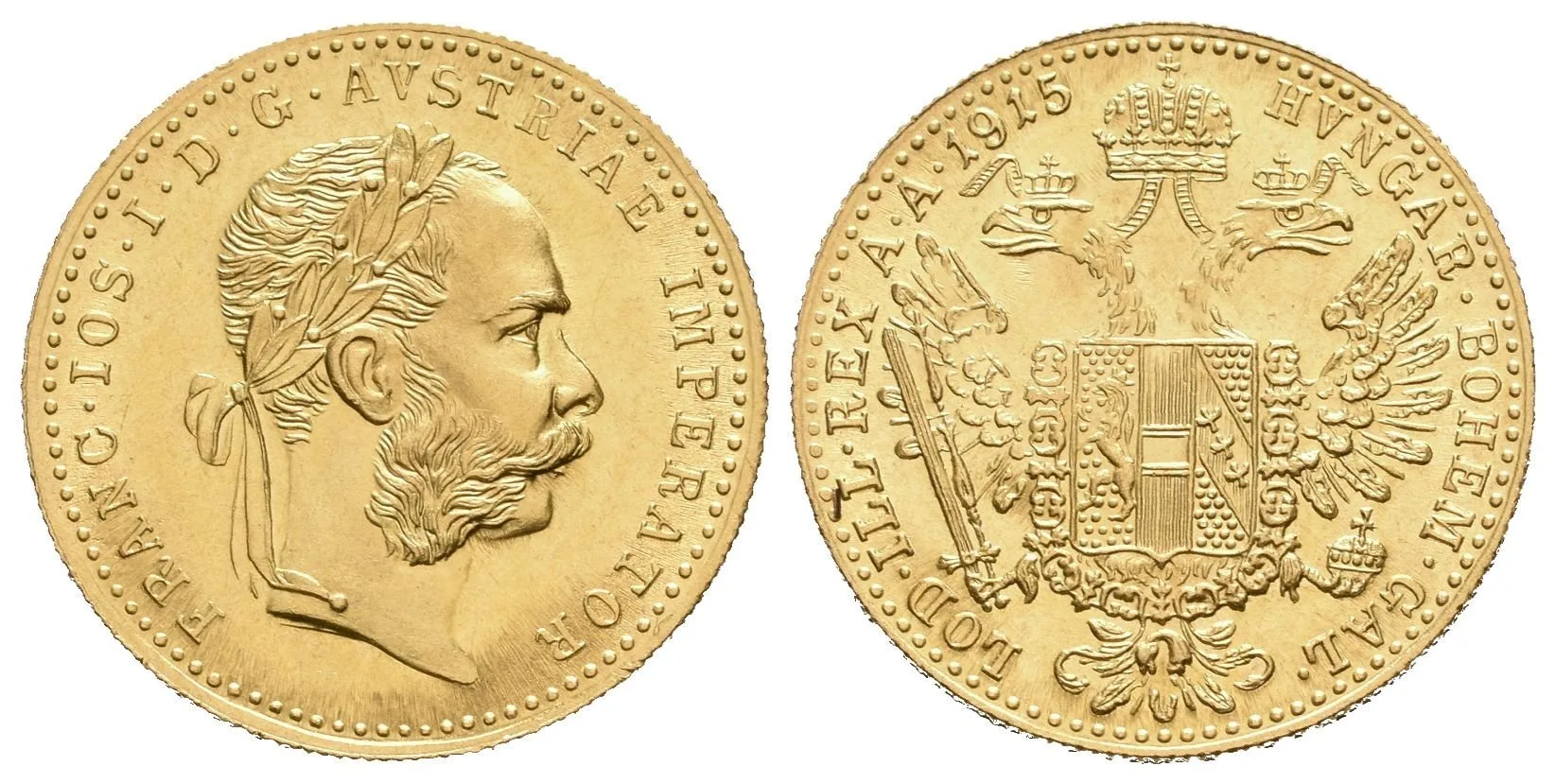 Dukát 1915 - novoražba, krásná zachovalost, ražební lesk, nep. rysky — 1