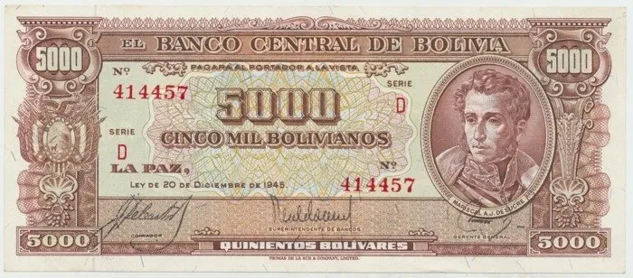 Bolívie, 5000 Bolivianos 1945, P.150