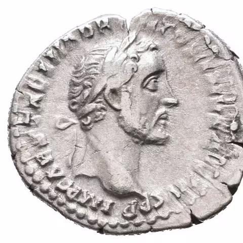 Denár, 150 - 151, Rv: TR POT XIII COS IIII, v ex. TRANQ, stojící