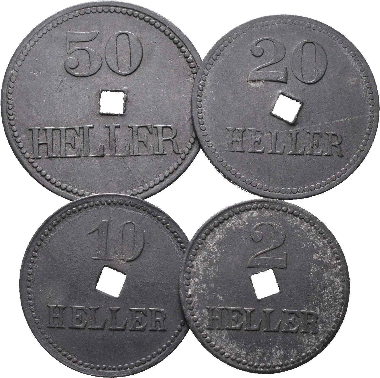 Braunau am Inn, 2, 10, 20 a 50 Haléř b.l., lot 4 ks