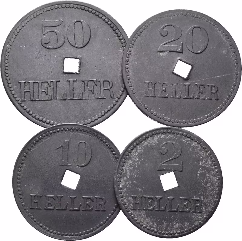 Braunau am Inn, 2, 10, 20 a 50 Haléř b.l., lot 4 ks