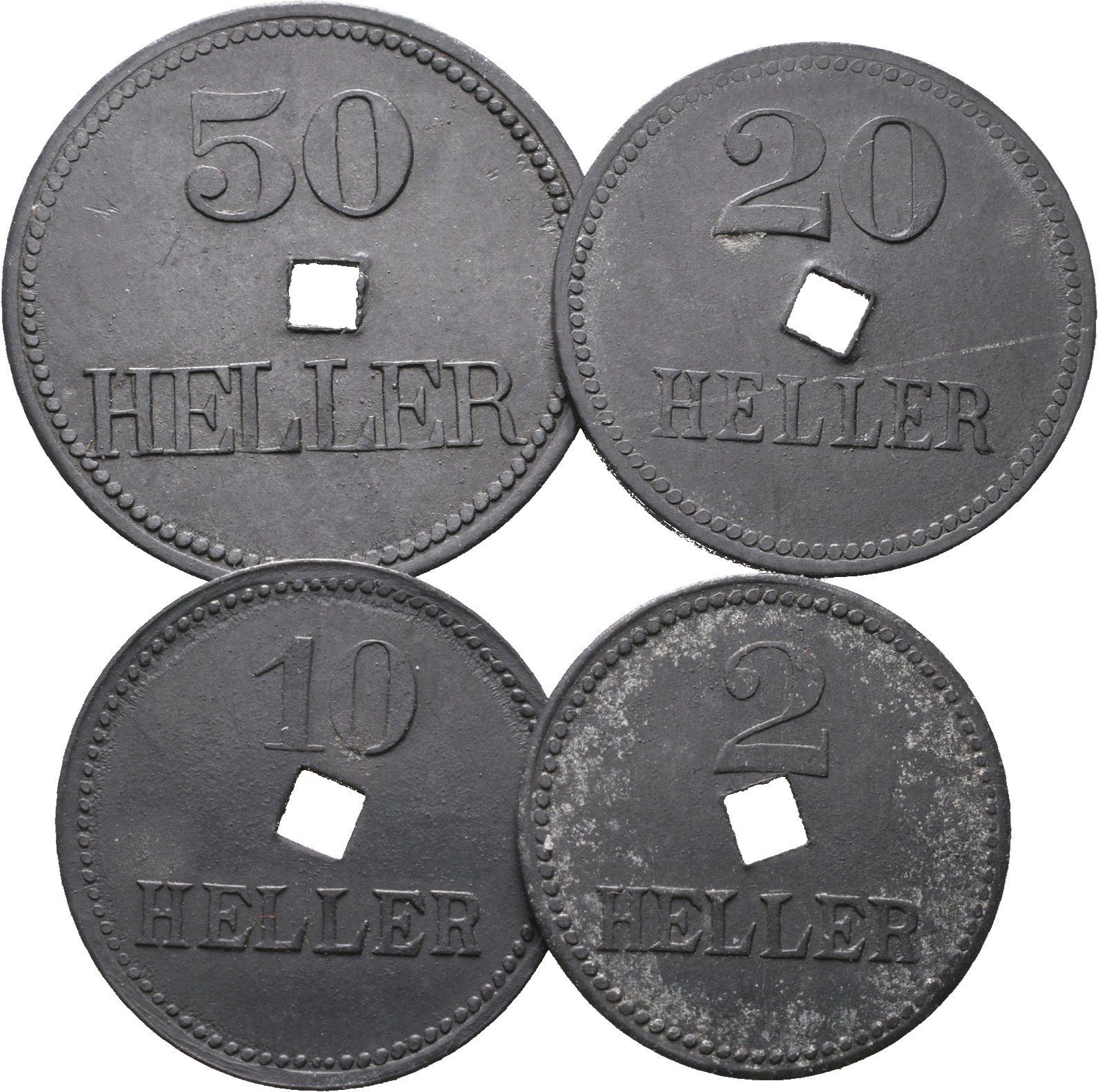 Braunau am Inn, 2, 10, 20 a 50 Haléř b.l., lot 4 ks