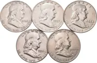 Soubor mincí - 1/2 Dollar 1950, 1952, 1956, 1957 a 1958, Ag 0,900 (12,50 g), — 1
