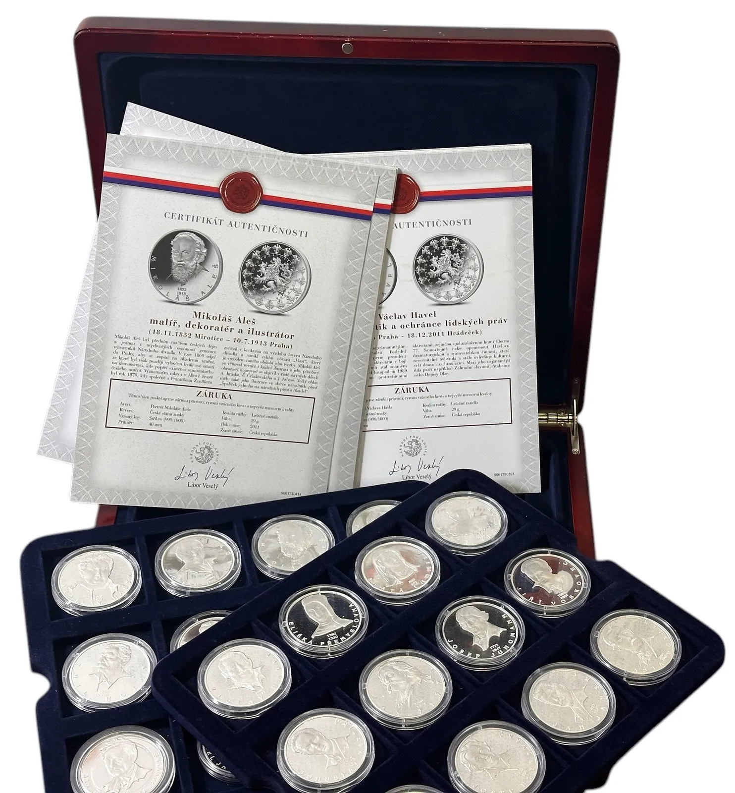 Sada - Největší osobnosti Českého národa - 24 Kusů (Ag 696g, 999/1000) + Etue, Certifikát, Proof