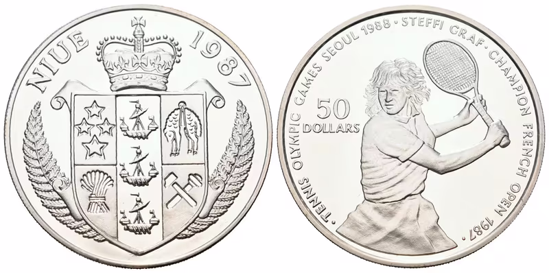 Niue, 50 Dollars 1987 - Steffi Graf (Olympijské hry v Soulu 1988)