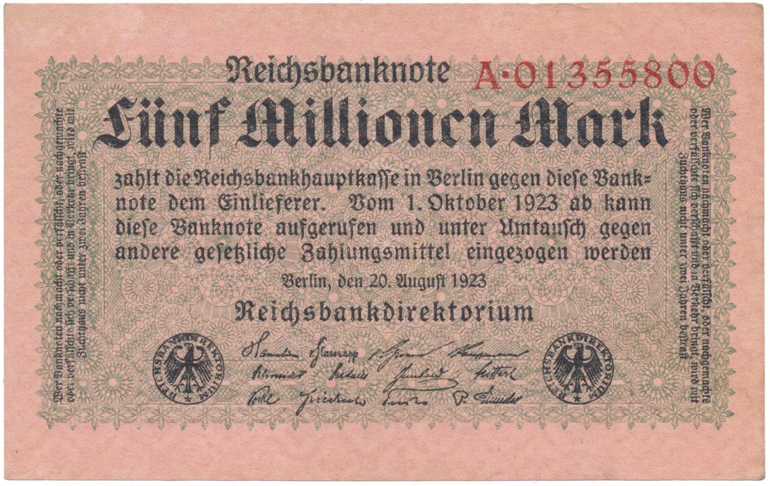 Německo, 5 Millionen Mark 1923, Ro.104a