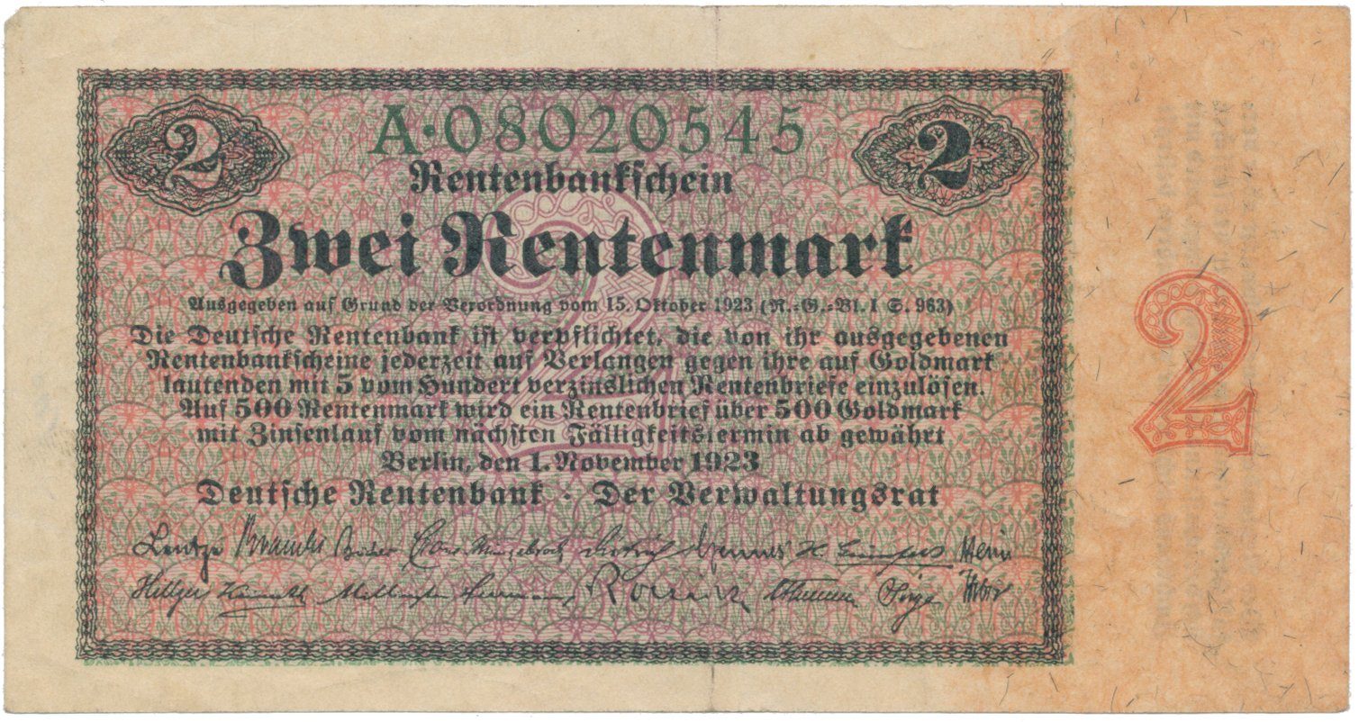 Německo, 2 Rentenmark 1923, Ros.155