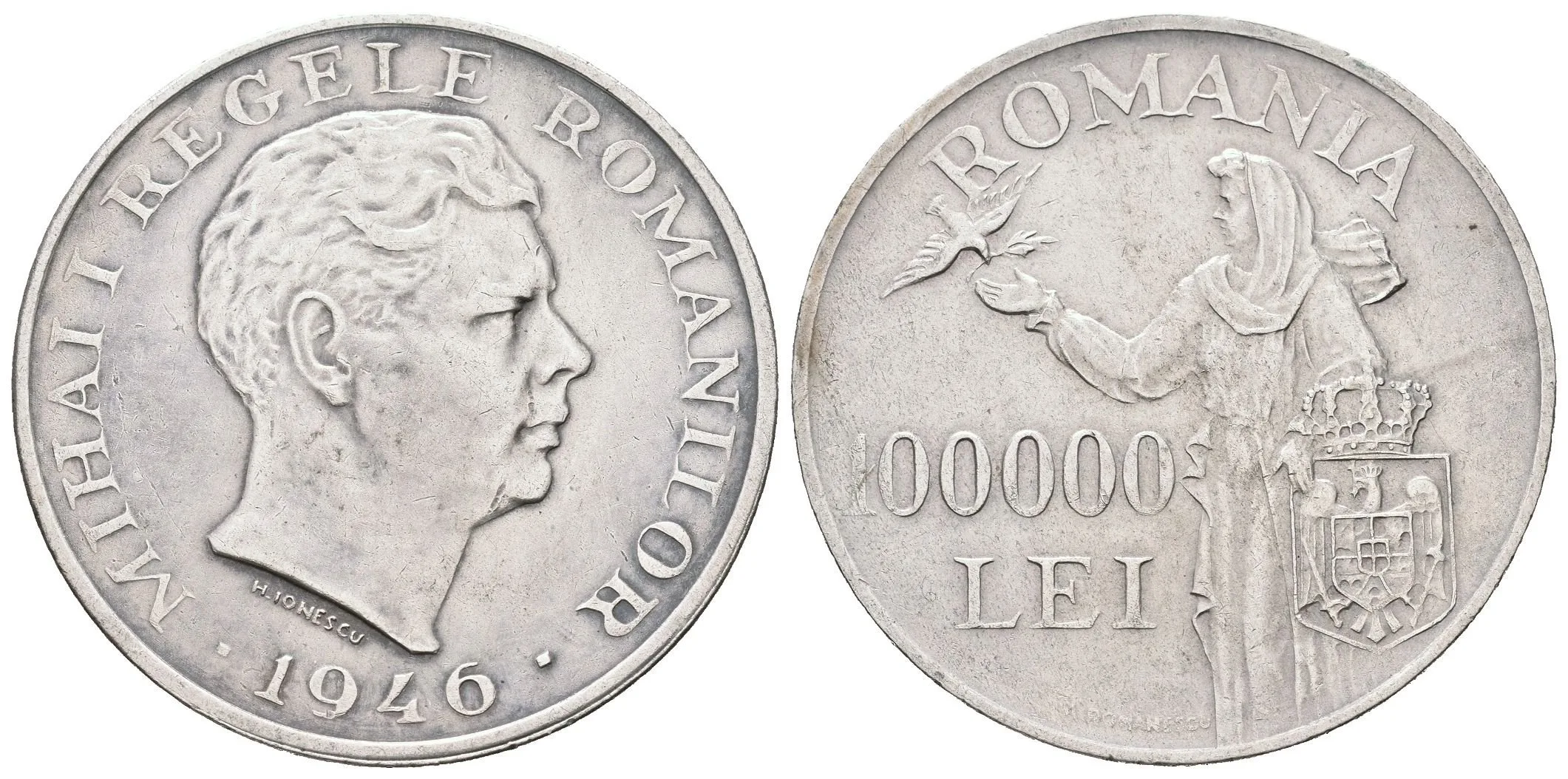 100 000 Lei 1946, KM.71, patina, rysky — 1