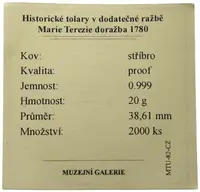 Replika - Historický tolar - Marie Terezie 1780 - fotografie 2