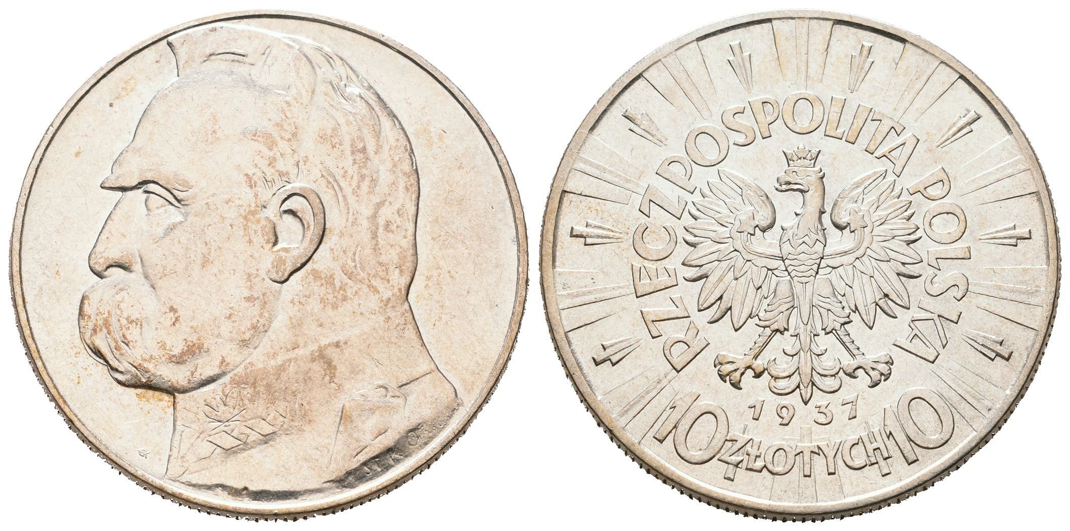 Polsko, 10 Zlotých 1937 - Pilsudzki