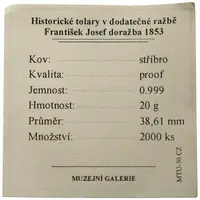 Replika - Historický tolar - František Josef 1853 - fotografie 2