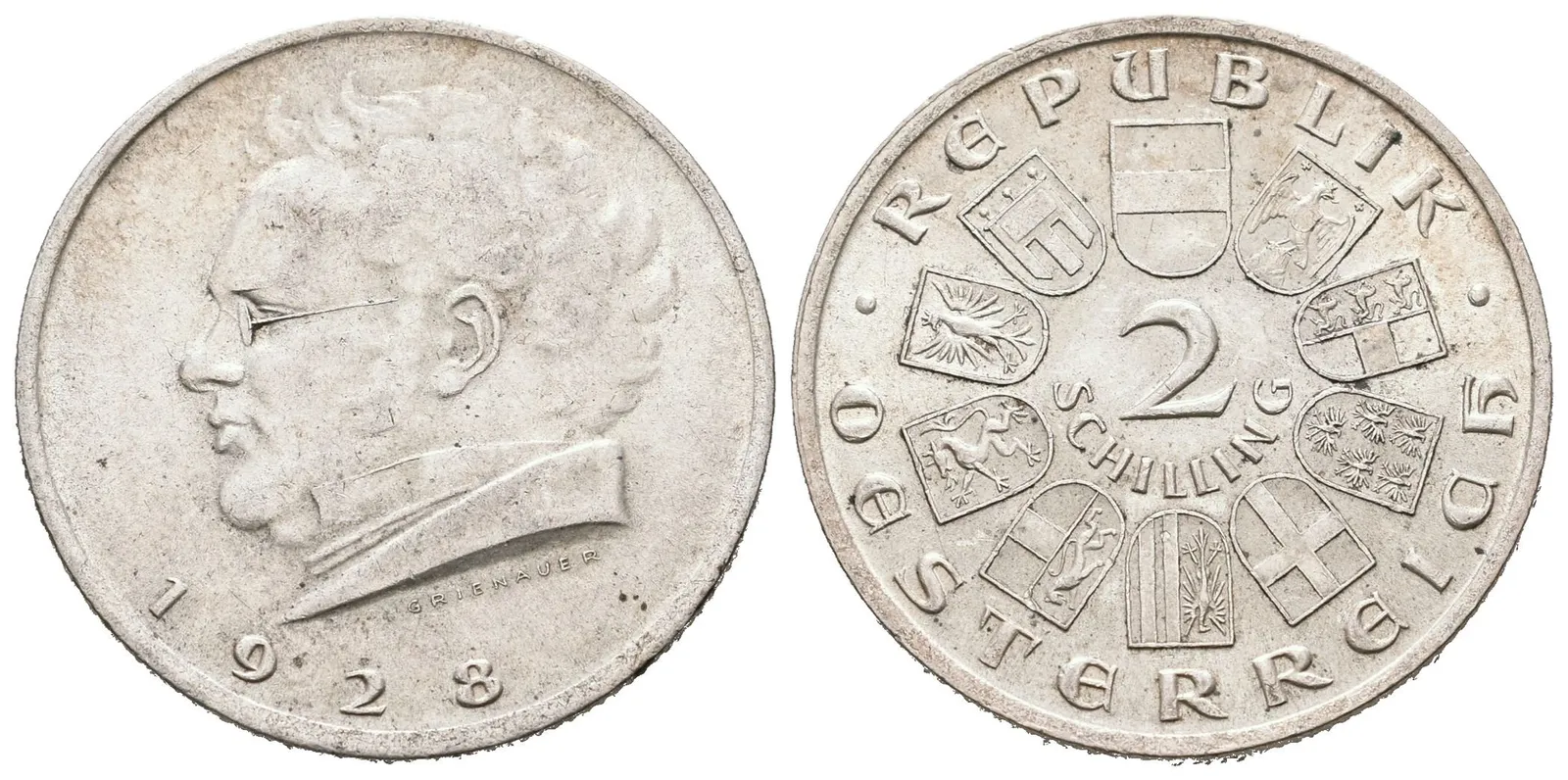 Rakousko, 2 Schilling 1928 - Schubert