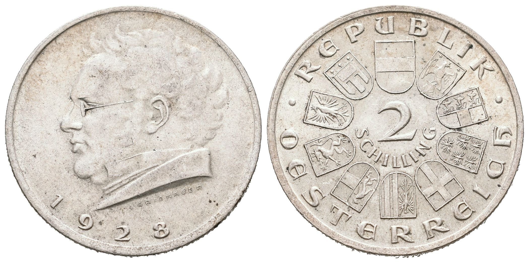 Rakousko, 2 Schilling 1928 - Schubert