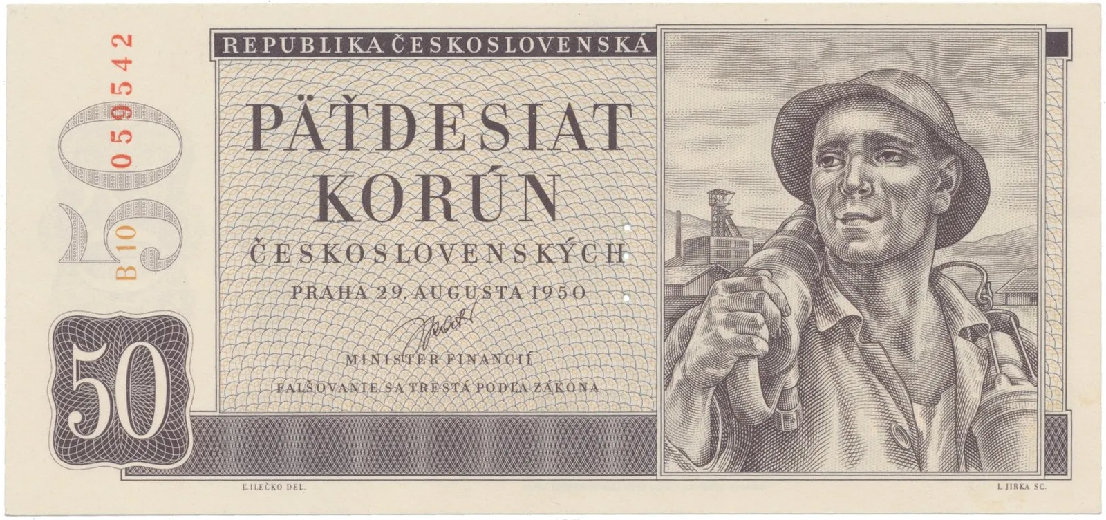 50 Koruna 1950, II. vydání, perforace 3 m.d., Hej.88aS1
