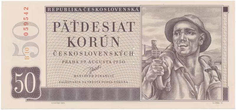 50 Koruna 1950, II. vydání, perforace 3 m.d., Hej.88aS1