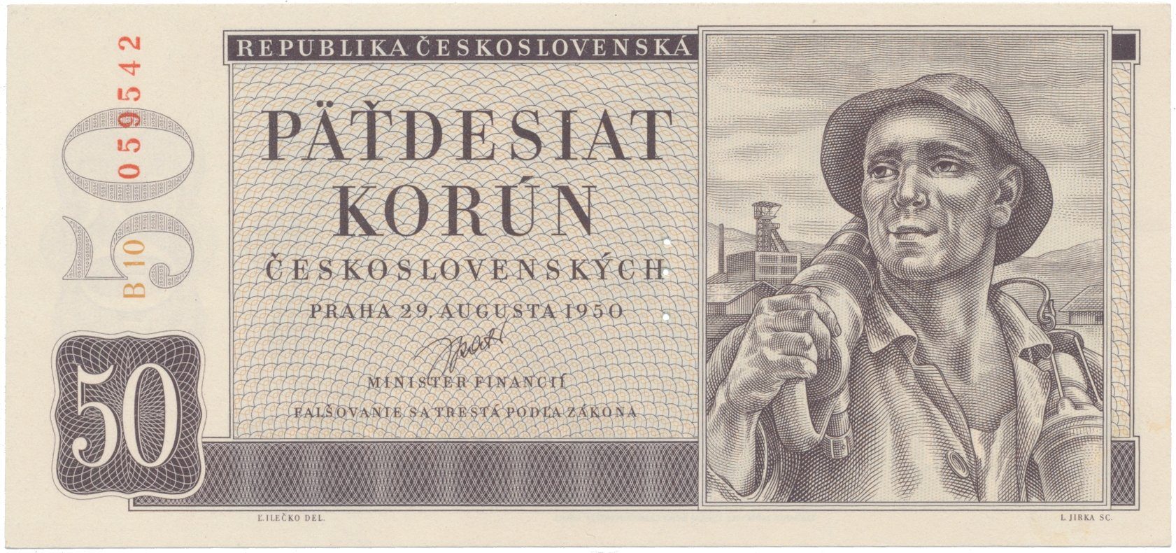 50 Koruna 1950, II. vydání, perforace 3 m.d., Hej.88aS1