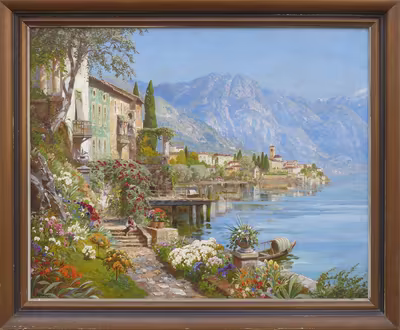 ALOIS ARNEGGER: ALOIS ARNEGGER (1879-1963) - VILY V NEAPOLSKÉM ZÁLIVU NA POBŘEŽÍ AMALFI - ROZMĚRNÁ OLEJOMALBA