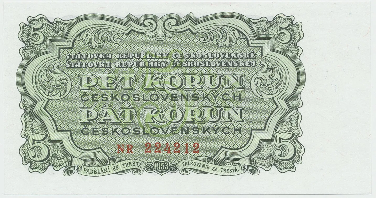 Československo, 5 Koruna 1953, tisk Praha, série NR, Hej.91b