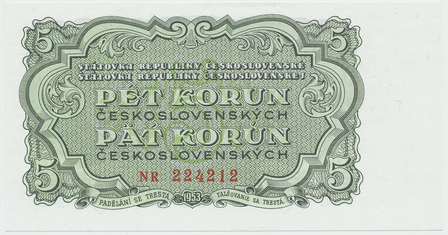 Československo, 5 Koruna 1953, tisk Praha, série NR, Hej.91b