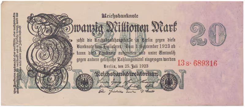 Německo, 20 Millionen Mark 1923, Ro.96b