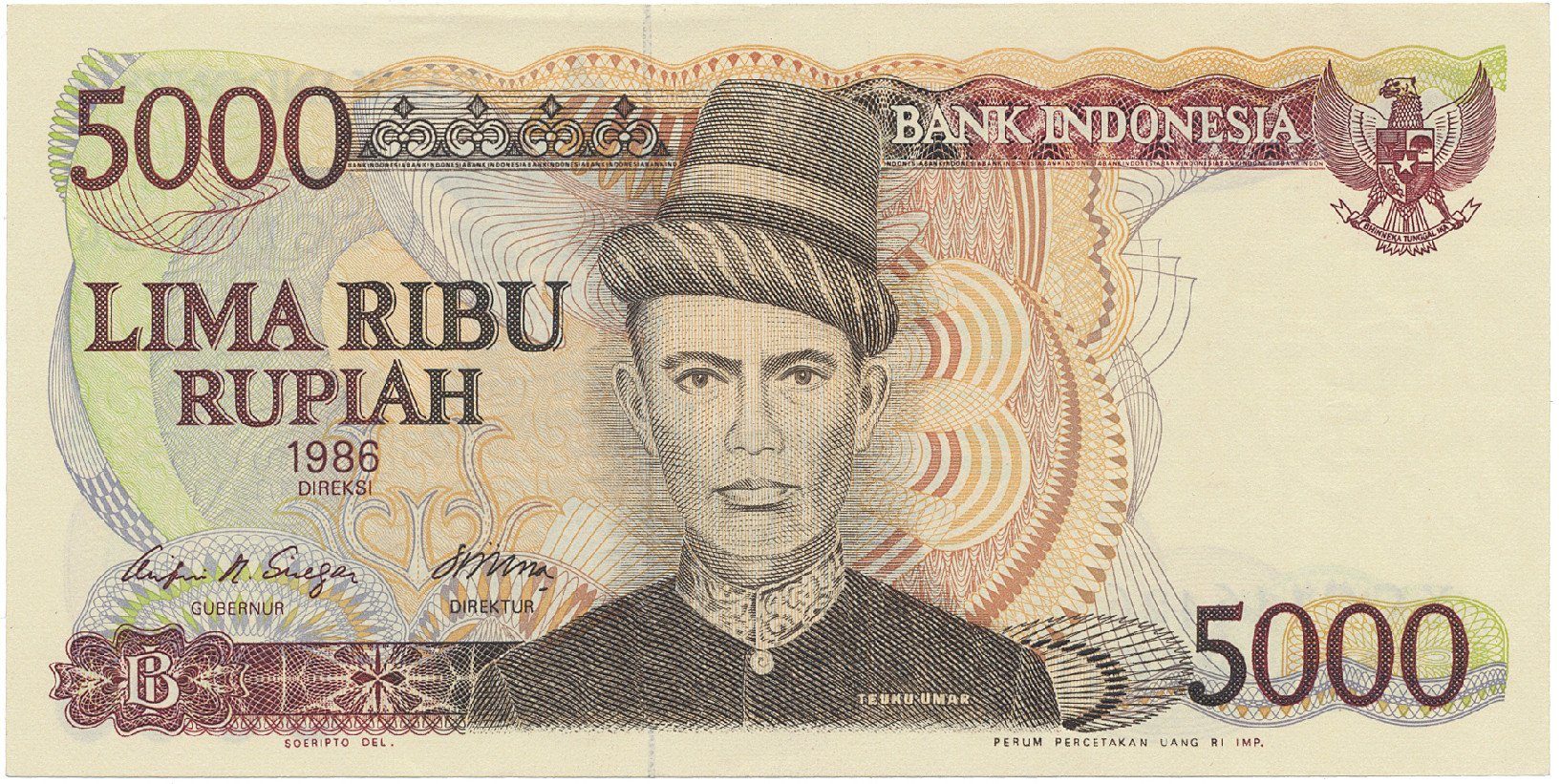 Indonésie, 5000 Rupiah 1986, P.125a