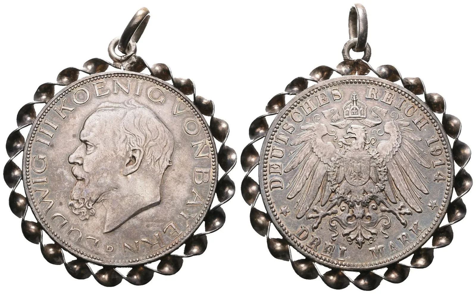 Bavorsko, 3 Marka 1914 D, dobový závěs