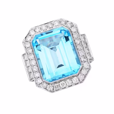 Prsten z bílého zlata s velkým topazem a diamanty, vel.56