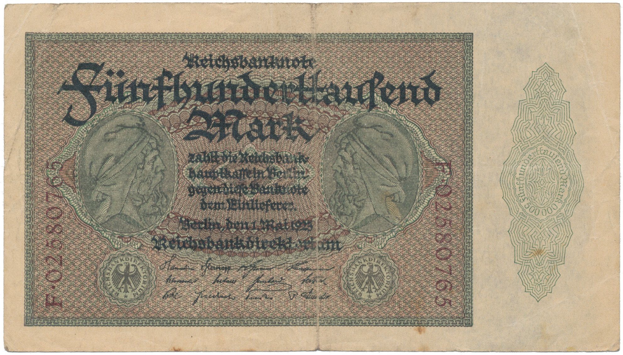 Německo, 500000 Mark 1923, Ro.87b