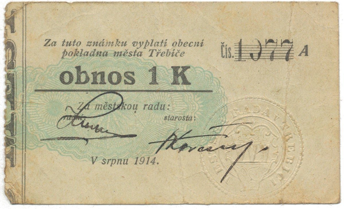 Třebíč - město, 1 K srpen 1914, silnější K, HH.223.5.6d1