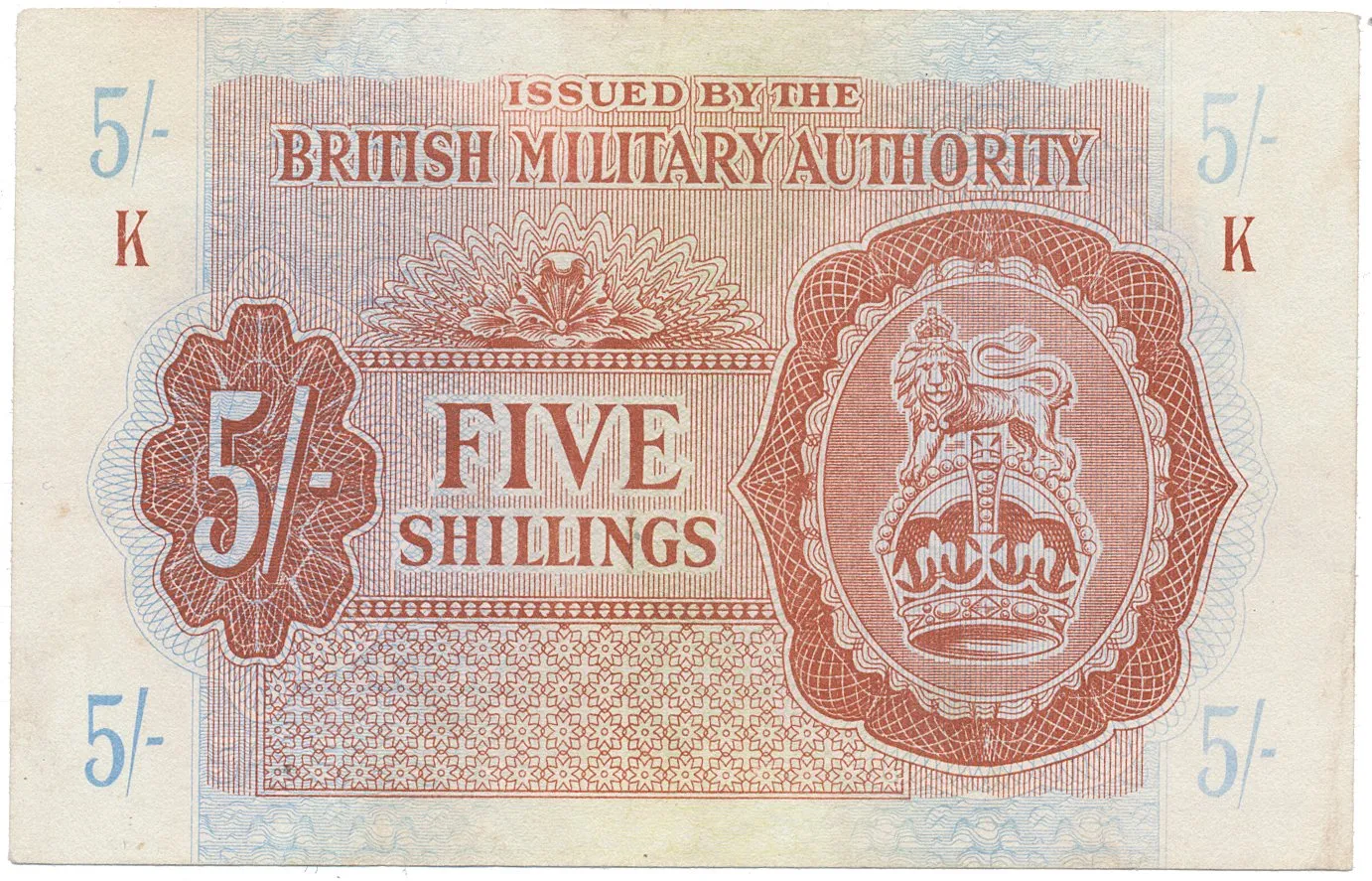 Velká Británie, 5 Shillings (1943), BMA - vojenské vydání, P.M4