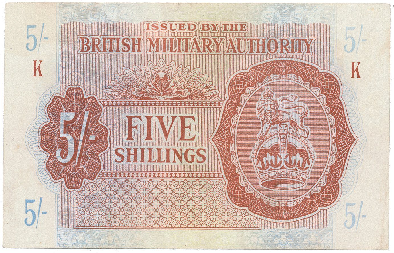 Velká Británie, 5 Shillings (1943), BMA - vojenské vydání, P.M4
