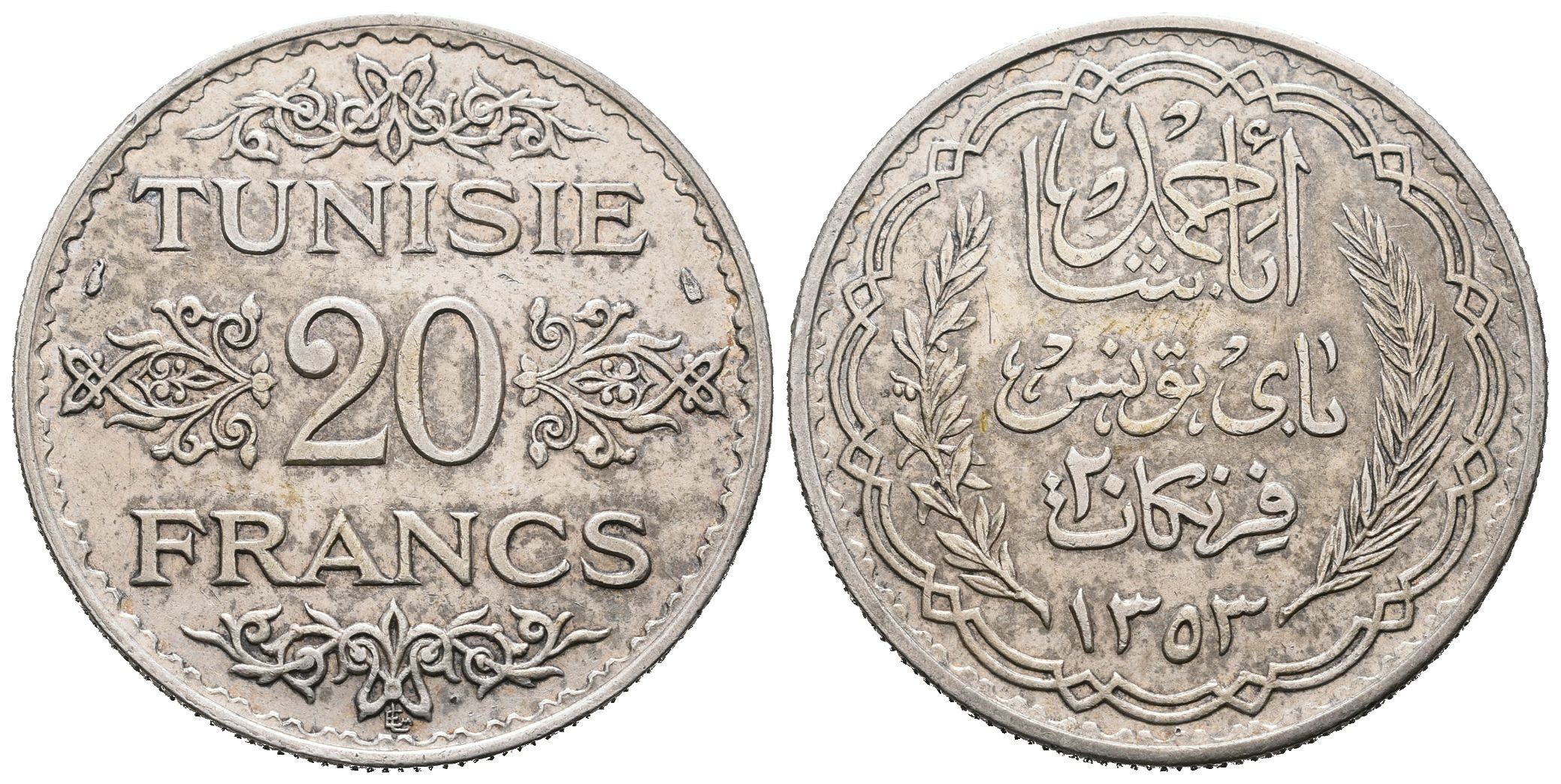 Tunis, 20 Frank AH 1353 (AD 1935)