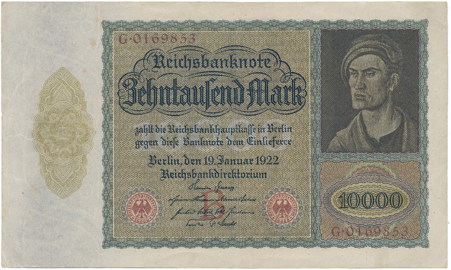 Německo, 10.000 Mark 1922, velký formát, Ro.68a
