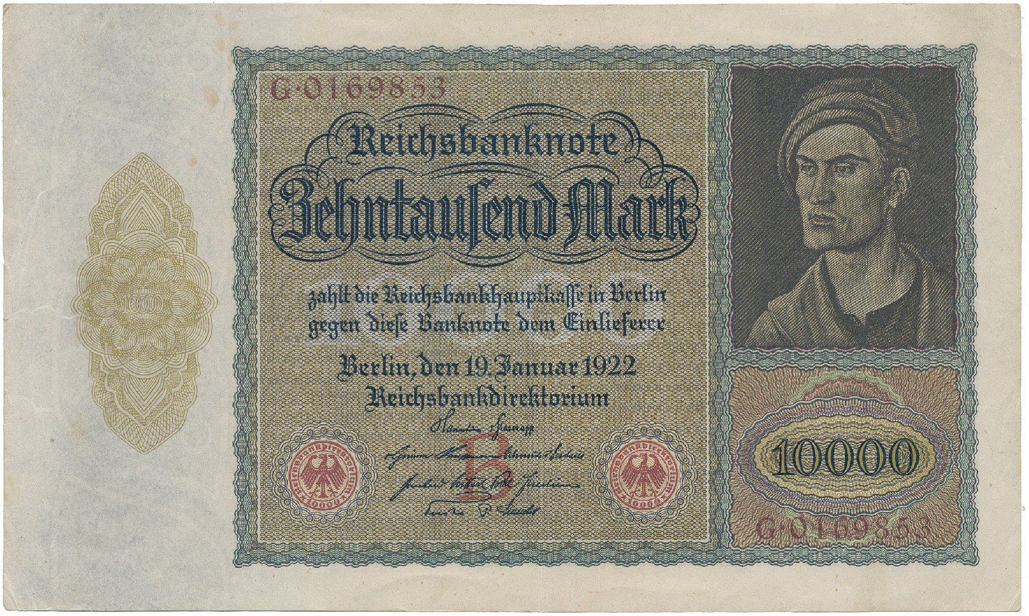 Německo, 10.000 Mark 1922, velký formát, Ro.68a