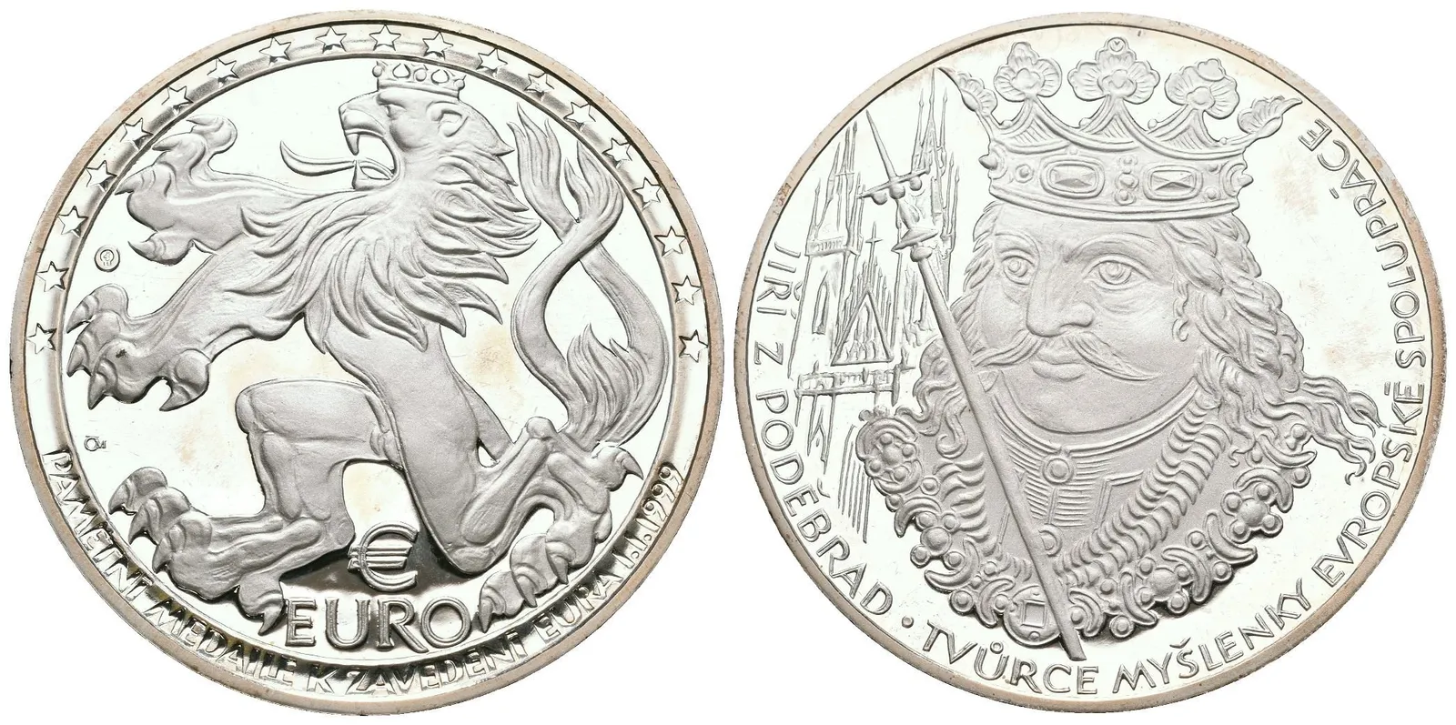AR Medaile 1999 (V. Oppl) - Zavedení Euro měny, Ag 0,999, 50 mm (42 g), etue, patina, PROOF — 1