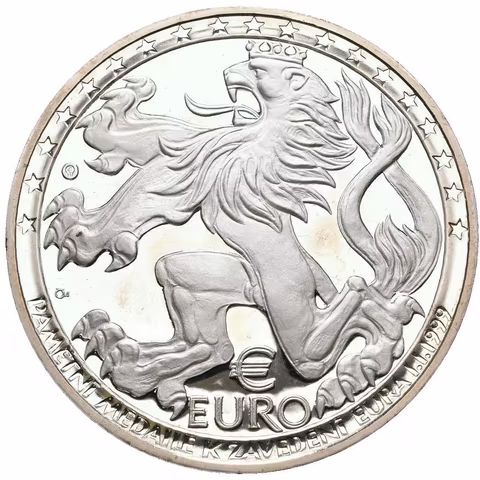 AR Medaile 1999 (V. Oppl) - Zavedení Euro měny, Ag 0,999, 50 mm (42 g), etue, patina, PROOF