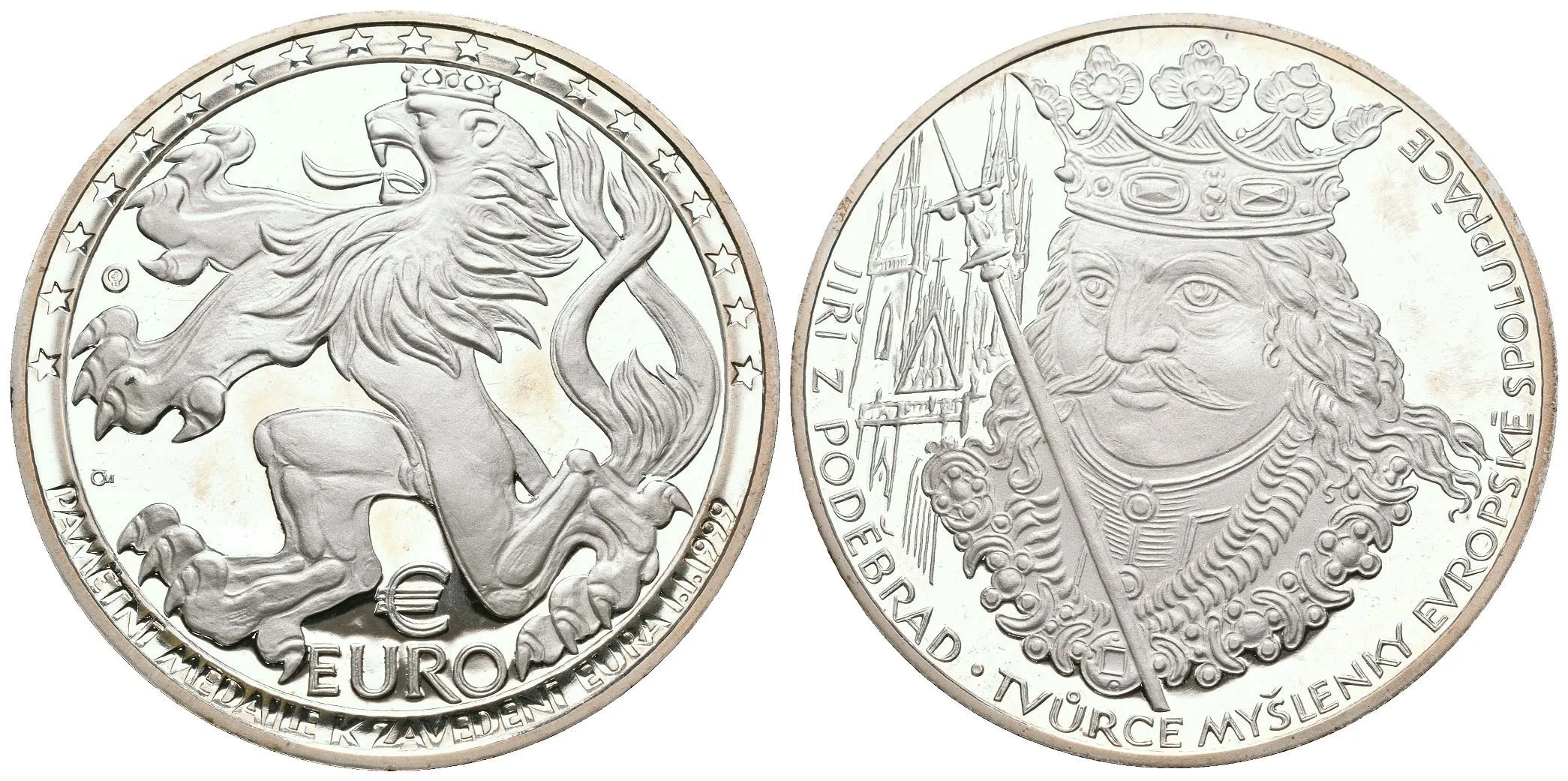 AR Medaile 1999 (V. Oppl) - Zavedení Euro měny, Ag 0,999, 50 mm (42 g), etue, patina, PROOF — 1