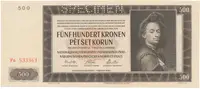 500 Koruna 1942, II. vydání, SPECIMEN, Hej.36a.S1