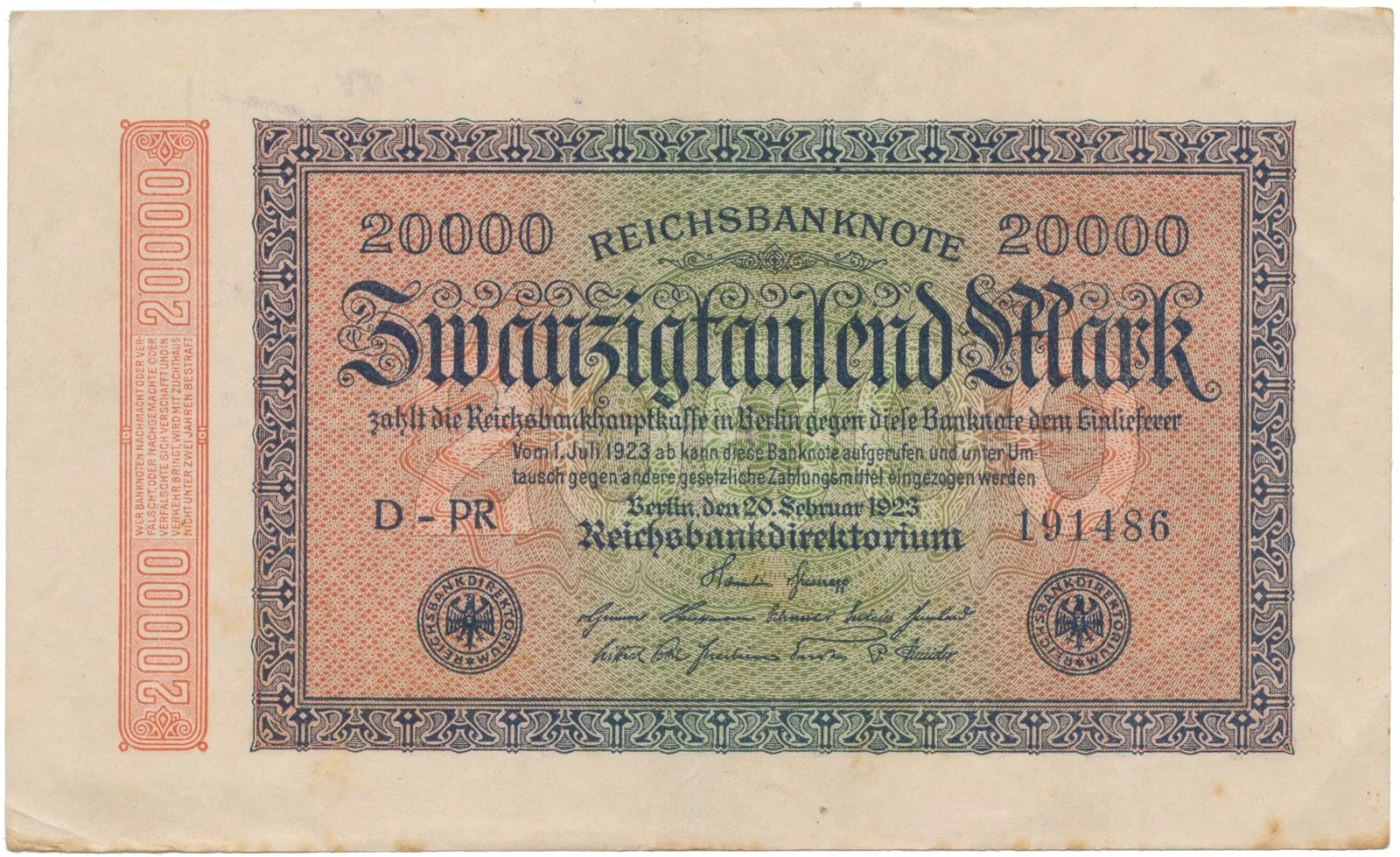 Německo, 20000 Mark 1923, Ro.84j