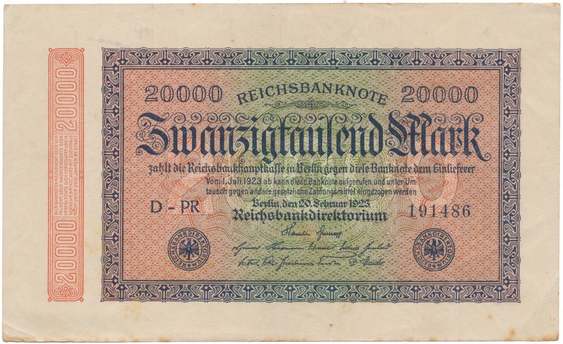 Německo, 20000 Mark 1923, Ro.84j