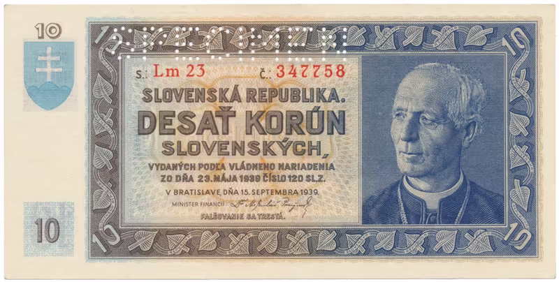 10 Koruna 1939, série Lm 23, SPECIMEN, Hej.49a2.S1
