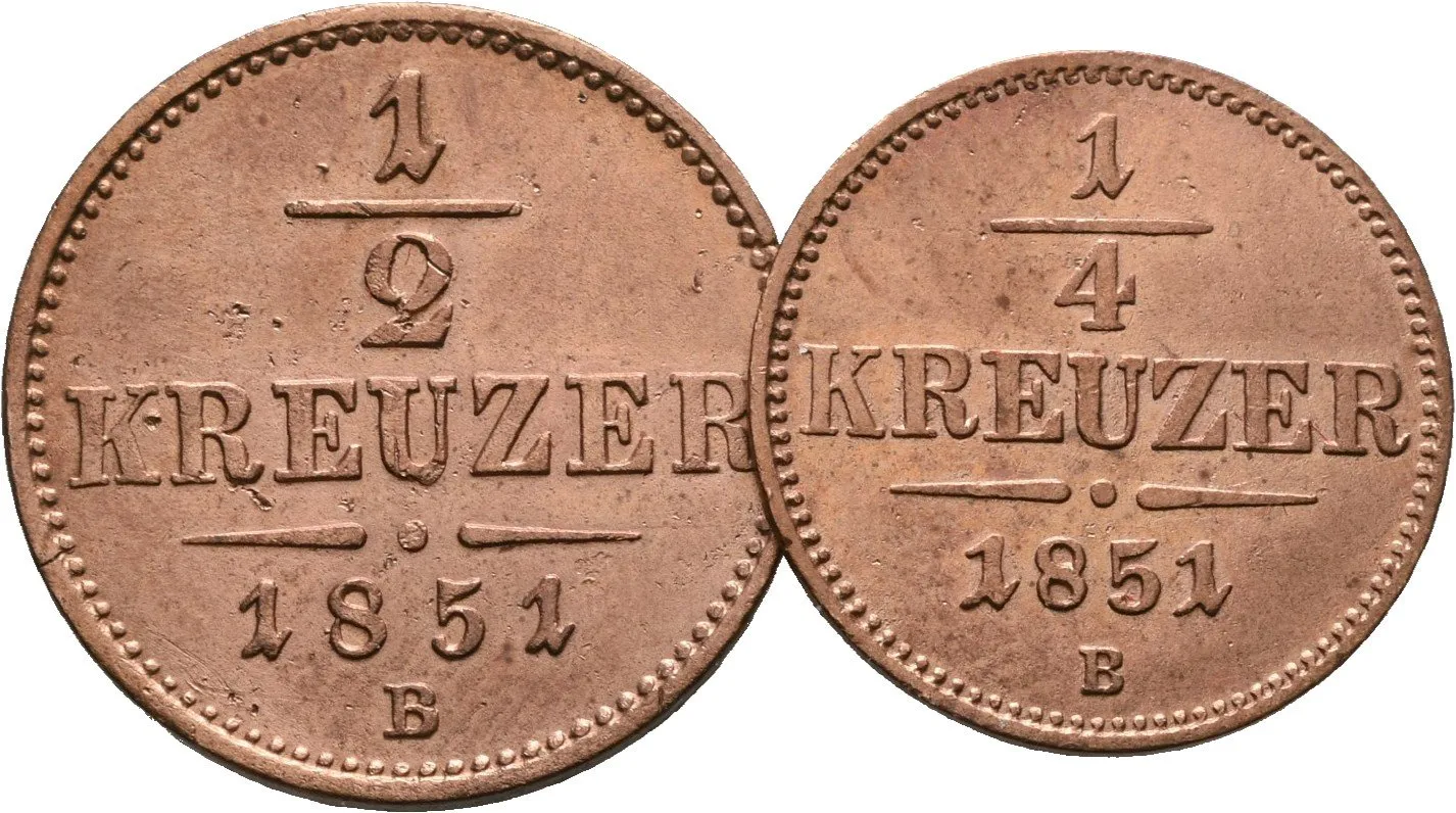 1/2 Krejcar 1851 B a 1/4 Krejcar 1851 B