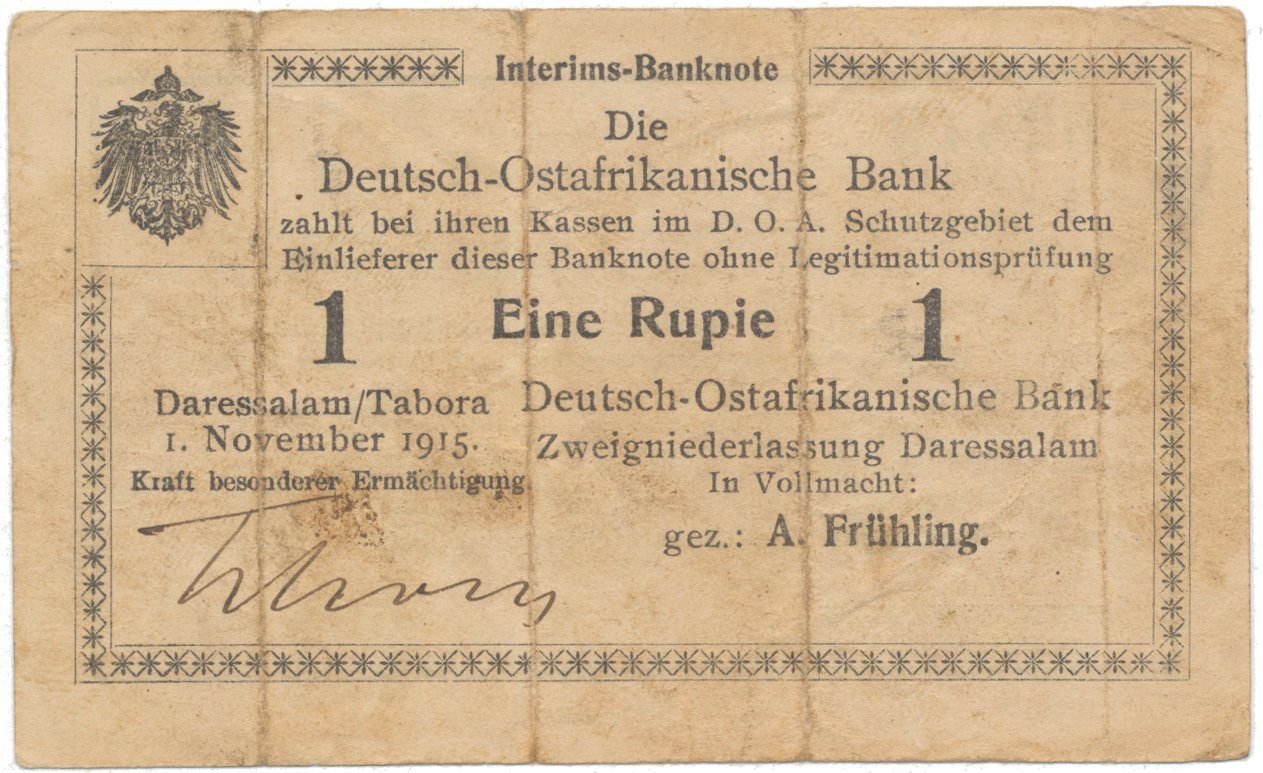Německá Východní Afrika, 1 Rupie 1. 11. 1915, série G, vzácný podpis, R.918d
