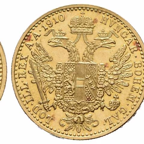 Dukát 1910, krásná zachovalost, ražební lesk, patina, drobné rysky